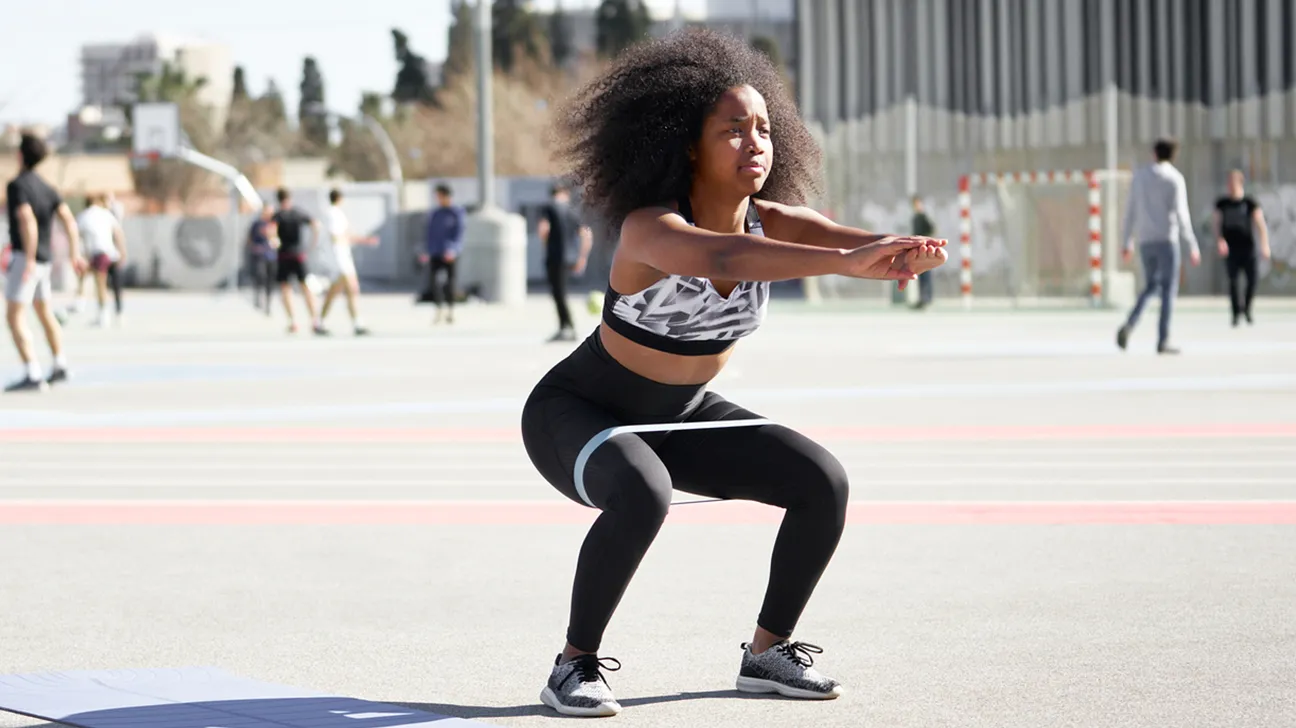 Bài tập squat với dây kháng lực (band squat)